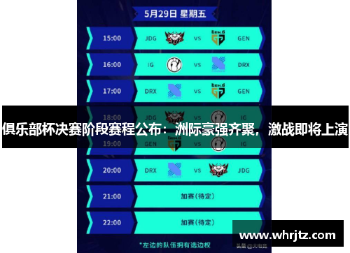 俱乐部杯决赛阶段赛程公布：洲际豪强齐聚，激战即将上演